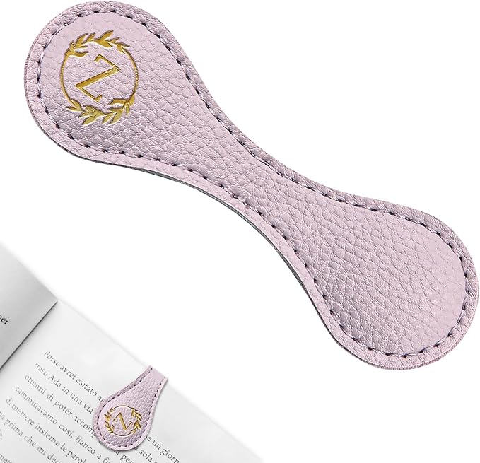ABTOLS Magnetic Leather Initial Bookmarks, Vintage Initial ID Identification Book Marker Clip Gift Purple Capital Letter Book Markers for Book Lover Avid Readers (Z)