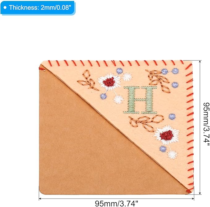 PATIKIL Personalized Embroidered Corner Bookmark, Cute Flower Felt Stitched Triangle Book Mark Page Marker for Women Men Book Lovers Teachers, Pink, Letter H