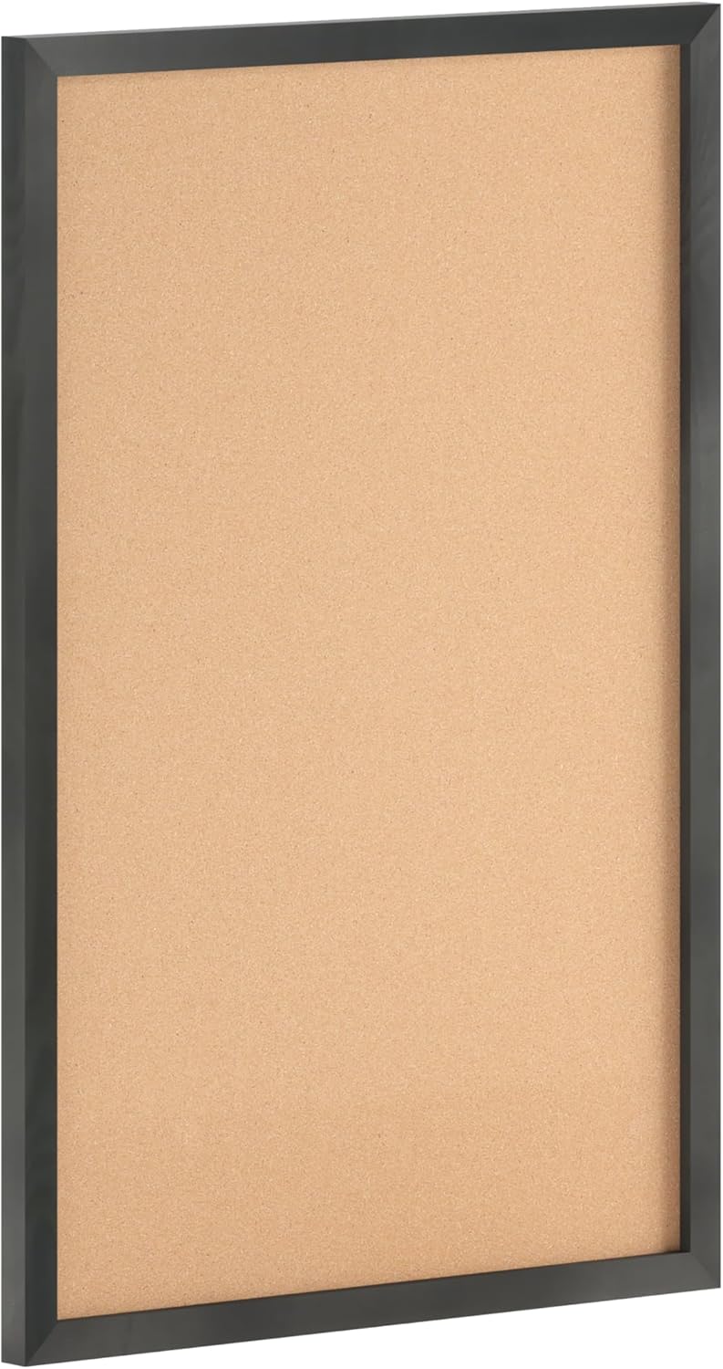HBCY Creations Wall Mount Black Cork Board - 24" W x 36" H - 6 Wooden Push Pins - Solid Pine Wood Frame - for Kitchen, Classrooms, Restaurant Menus and More!