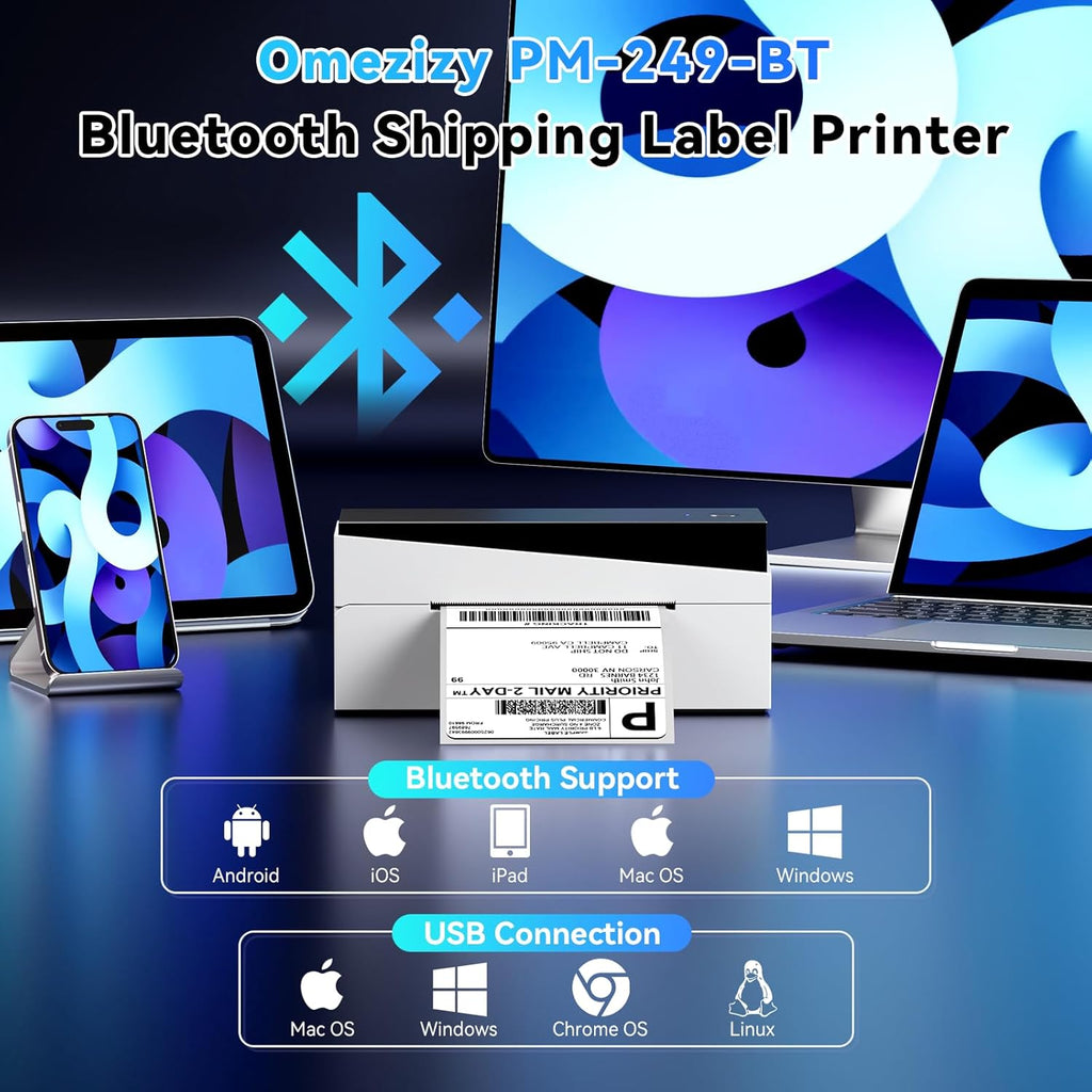 Bluetooth Shipping Label Printer 4x6, 249BT Thermal Label Printer for Small Business, Shipping Packages, Office, Home, Compatible with Amazon, Ebay, USPS