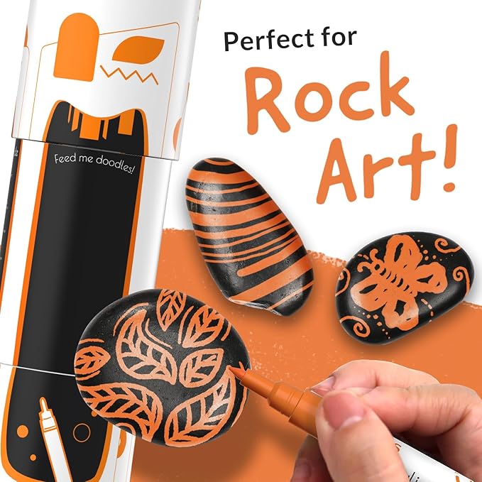 5 Orange Paint Pens - Extra Fine Tip, Thin & Jumbo (1mm, 3mm, 6mm, 10mm, 15mm) - Acrylic Orange Paint Marker for Metal, Fabric Pen, Plastic, Canvas, Wood, Rock Painting - Water-based Ink