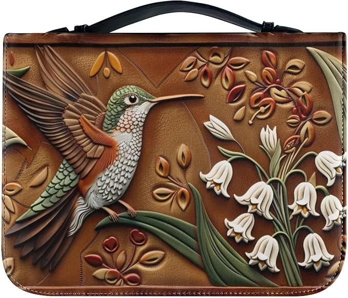 Lotusorchid Flower Hummingbird Printed Bible Covers for Women PU Leather Bible Bag Church Bag Book Carrying Case Bible Accessories with Handle