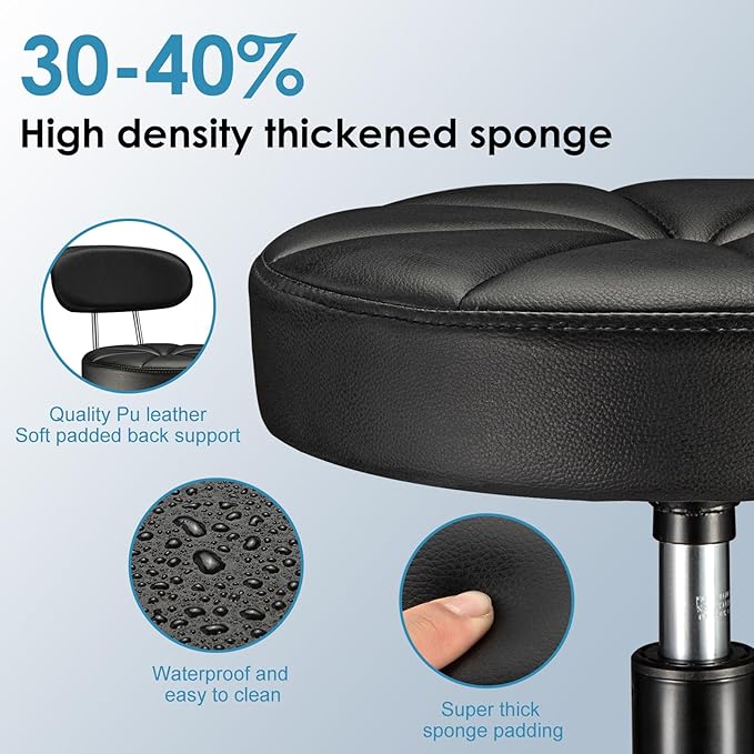 Swivel Rolling Stool with Wheels Height Adjustable Chair Rolling Drafting Chair Spa Stool Chair Backrest Black