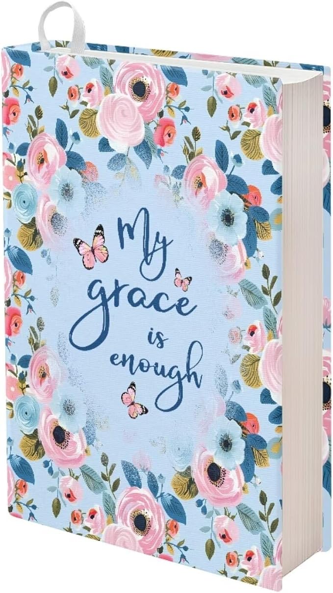 Gomyblomy Butterfly Floral Bible Book Covers for Women Girls Stretchable Book Sox Jumbo Book Cover 9 x 11 Inches Book Sleeve for Paperbacks Hardcovers, My Grace is Enough Print