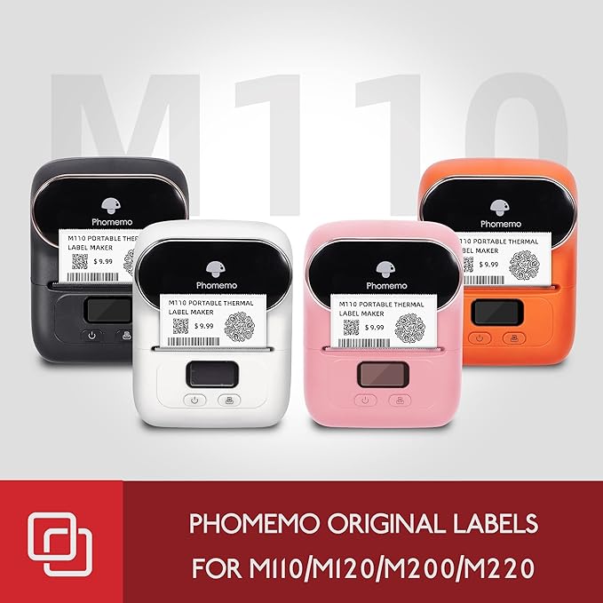 Phomemo Original [6x230 pcs] Labels Square Series, 1.57''x1.18'' (40x30mm) M110 M100 M220 M22 M12 M200 Labels, White, 230 Labels/Roll, 6 Rolls, Multi-Purpose Adhesive Thermal Phomemo Labels