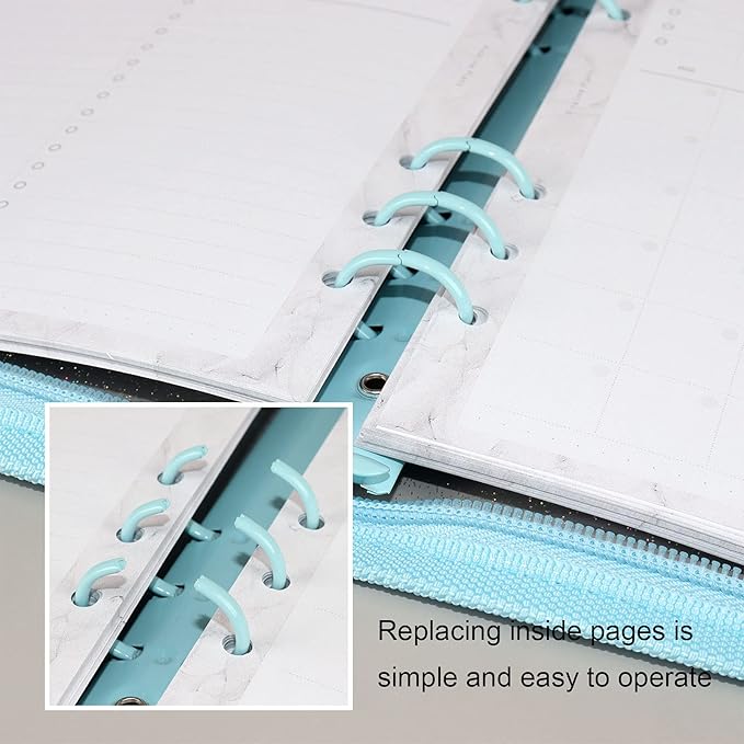 Multibey A5 Binder Cover Clear Soft PVC 6-Ring Binder Budget Evelopes System with Zipper Planner Organizer Refillable Notebook Journal Binder (Blue, A6)