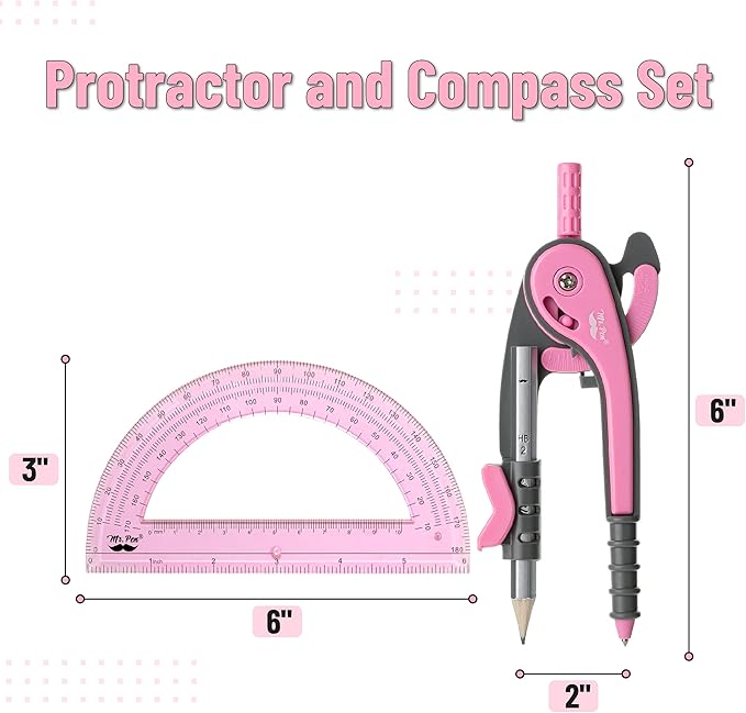 Mr. Pen- Compass and Protractor Set, Rogue Pink, Compass Geometry Tool, Protractor and Compass Set, Compass Drawing Tool, Drawing Compass, Geometry Compass, Math Compass for Geometry