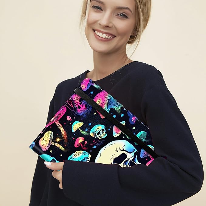 Padfolio Folder with Clipboard,Portfolios Organizer Clipboards with Storage Clipboard Writing Pad PU Leather Conference Document Organizer with Business Card Holder,Mushroom Skull