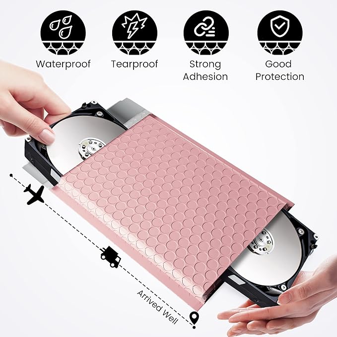 Fuxury Bubble Mailer, 6x10 Inch Bubble Mailers 50 Pack, Self-Seal Adhesive Padded Envelopes, Water Resistant Mailers, Shipping Envelopes for Packaging, Small Business, Mailing,Bulk Light Pink #0