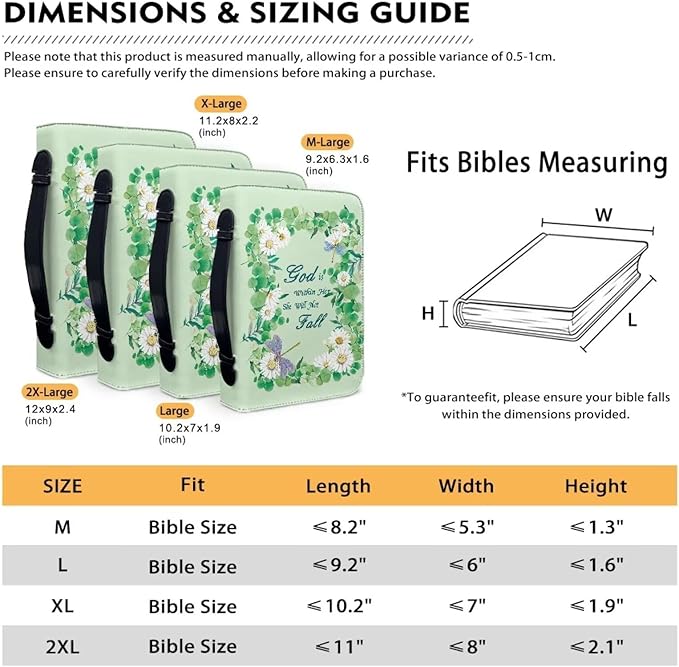 Lotusorchid Bible Book Cover for Women, Large Bible Cover Case with Verse, Sturdy Zippered Bible Carrying Case with Handle Pocket Portable Bible Bag for Bible Study, Green,L