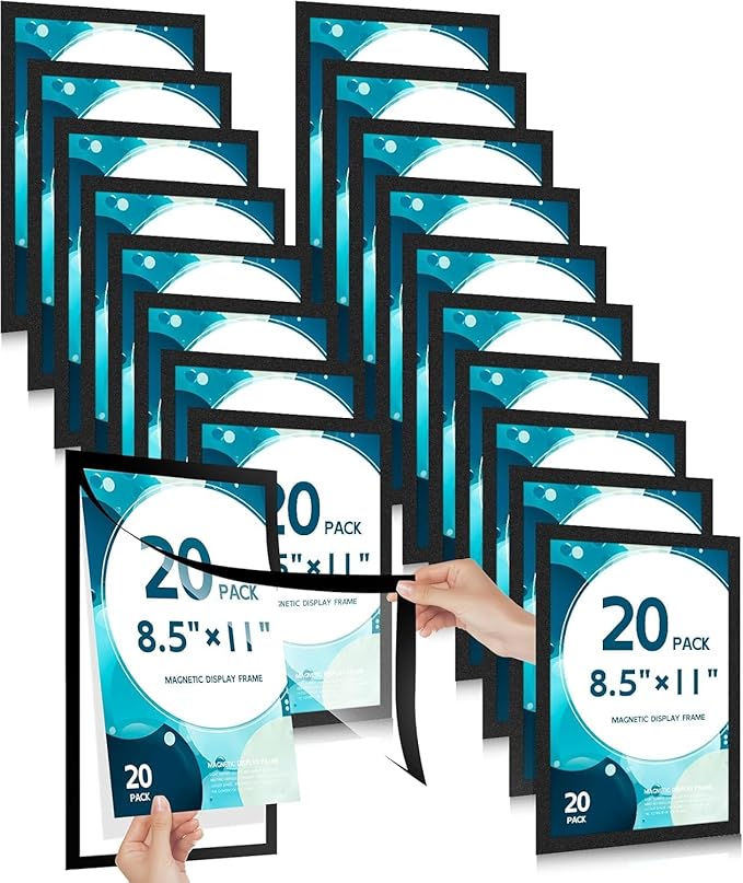 20 Pcs Magnetic Sign Holder 8.5 x 11'' Letter Magnetic Picture Frame Adhesive Frames for Walls Display Window,Door Display Frame and Magnetic for Refrigerator