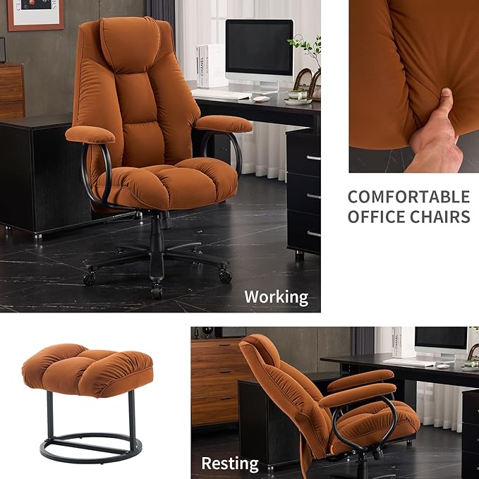 Office Chair Big and Tall, High Back Home Office Chair 400 lbs, Executive Office Chair with Ottoman, Ergonomic Office Chair with Padded Armrest, Swivel Computer Chair PU Leather (Khaki)
