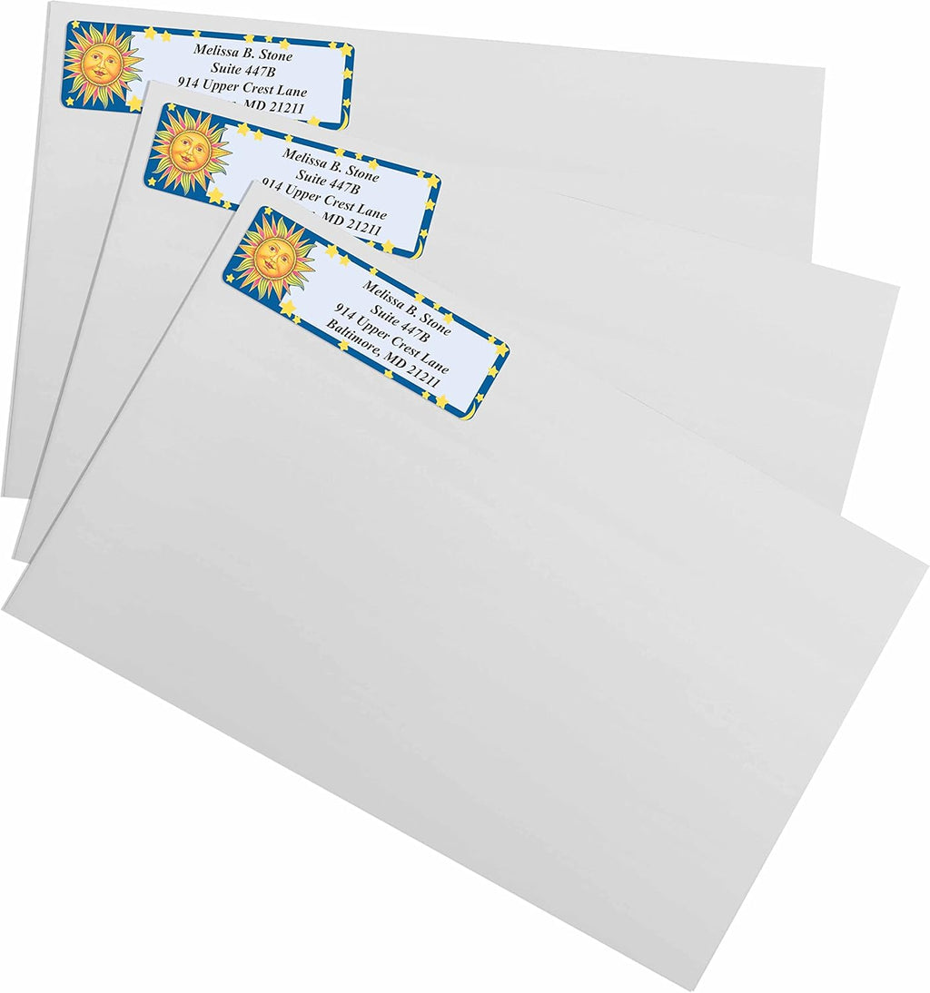 Celestial Blue Designer Rolled Address Labels with Elegant Plastic Dispenser