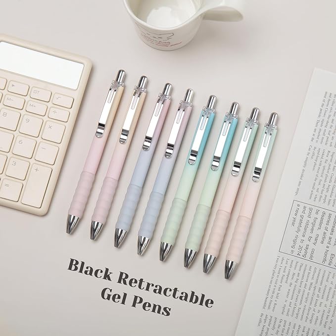 Gel Pens Medium Point 0.7mm Black Ink Gel Pen Retractable Cute Pens for Smooth Writing School Office Supplies, Pack of 12