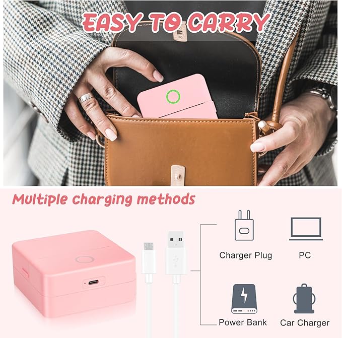 Mini Thermal Printer, Portable Mini Printer with 10 Rolls Printing Paper, Sticker Printer Machine, Mini Pocket Printer for Photos, Journals, DIY, Study Printer Compatible with Android & iOS