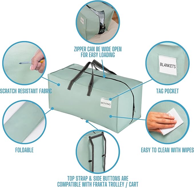 VENO 8 Pack Moving Bags w/Backpack Straps, Moving Boxes & Storage Bins Alternative, Packing Supplies, Camping Accessories Totes, Dorm Room Essentials Storage Bags (Light Green Matte, 8 Pack)