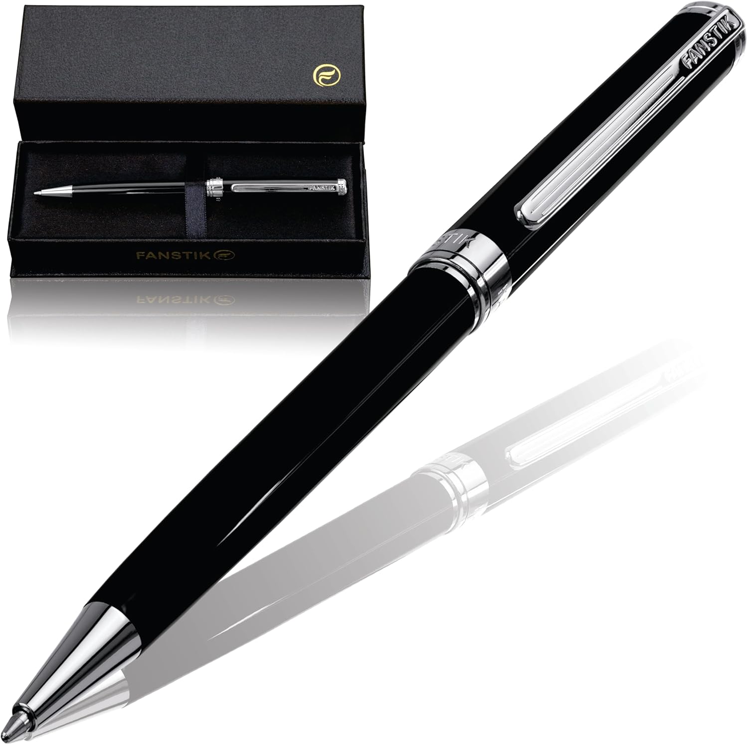 Customized Black & Silver Luxury ballpoint pen (Made In USA) fancy gift set for women, Real 24K Gold Plating, Professional executive pen gift set for men (Lux Custom-BallPoint Black-Silver)