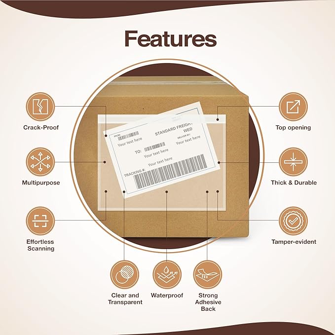 8.5x11 Shipping Label Sleeves 500 Pack Strong Adhesive Back for Secure Package Labelling, Protects Documents with Packing Slip Pouches Packing Sleeves for Mailing and Packaging -WaterProof and Durable