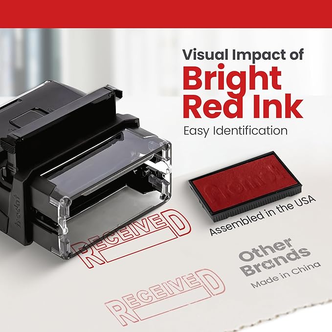 Promot Received Self Inking Rubber Stamp - Refillable Received Stamper - Business, Bookkeeping, Ordering, Accounting, Work, Office Stamps - Red Ink