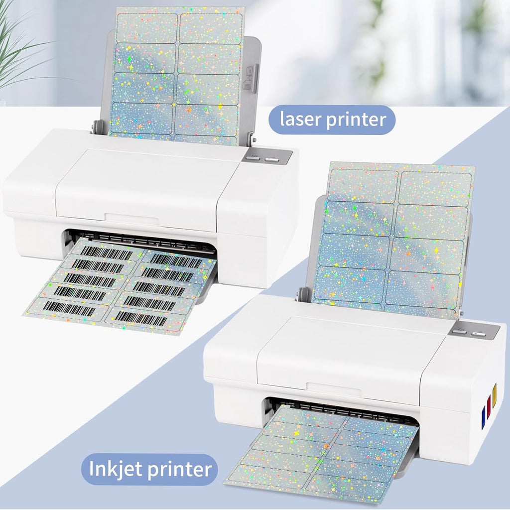 STARLIBOO Shipping Labels Stickers, 2"×4" Printable Holographic Mailing Labels for Laser/Inkjet Printing- Matte, Permanent Adhesive Sticker (Holographic Star)