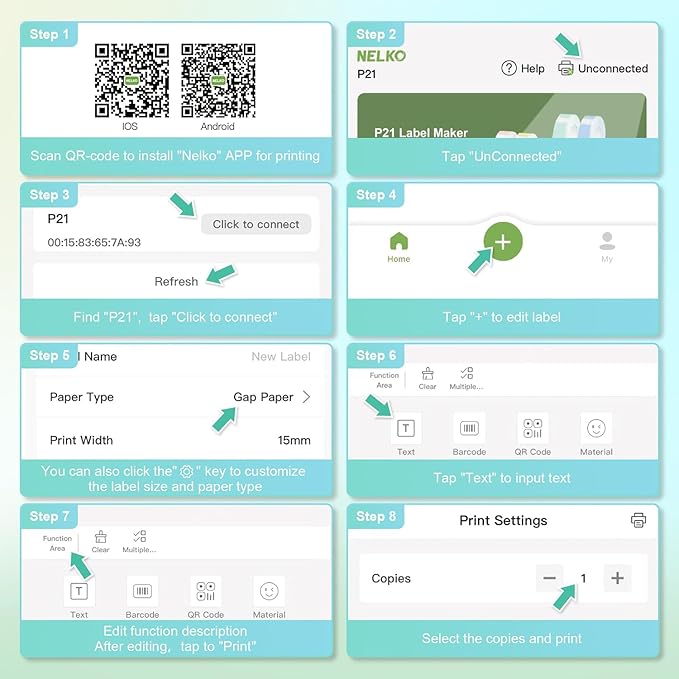 Nelko Label Maker Machine with Tape, P21 Bluetooth Label Printer, Wireless Mini Label Makers with Multiple Templates for Organizing Office Home, Black