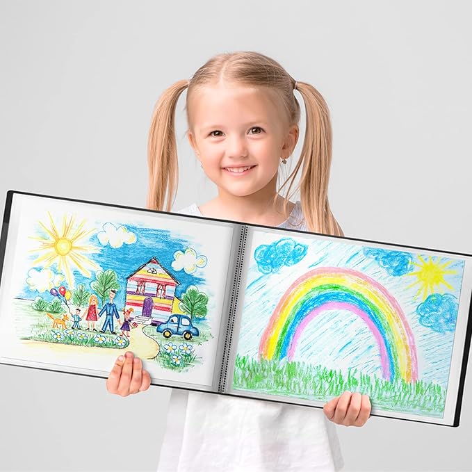 Dunwell 11x14 Portfolio Binder (Black, Horizontal), Presentation Book with 24 Pockets, Large 11 x 14 Art Portfolio Folder, Acid-Free Poly Cover and Sleeves