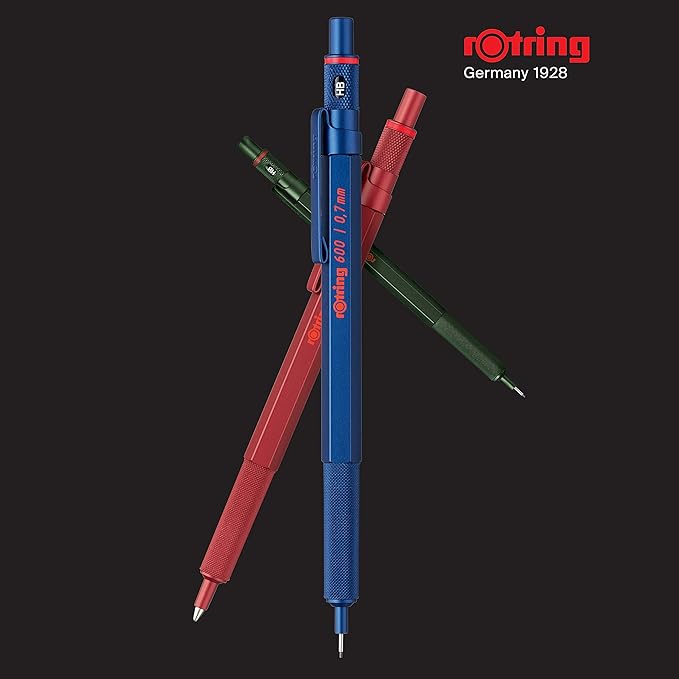 rOtring 600 Retractable Metal Ballpoint Pen, Medium Point, Black Ink, Black Barrel, Great Gift for Coworker