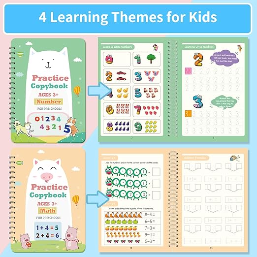 Reusable Grooved Handwriting Practice Workbook,Magic Practice Copybook,Reusable Writing Practice Book, for Preschool Kids Age 3-8 Calligraphy (Blue Bag, 10.3inx7.3in)