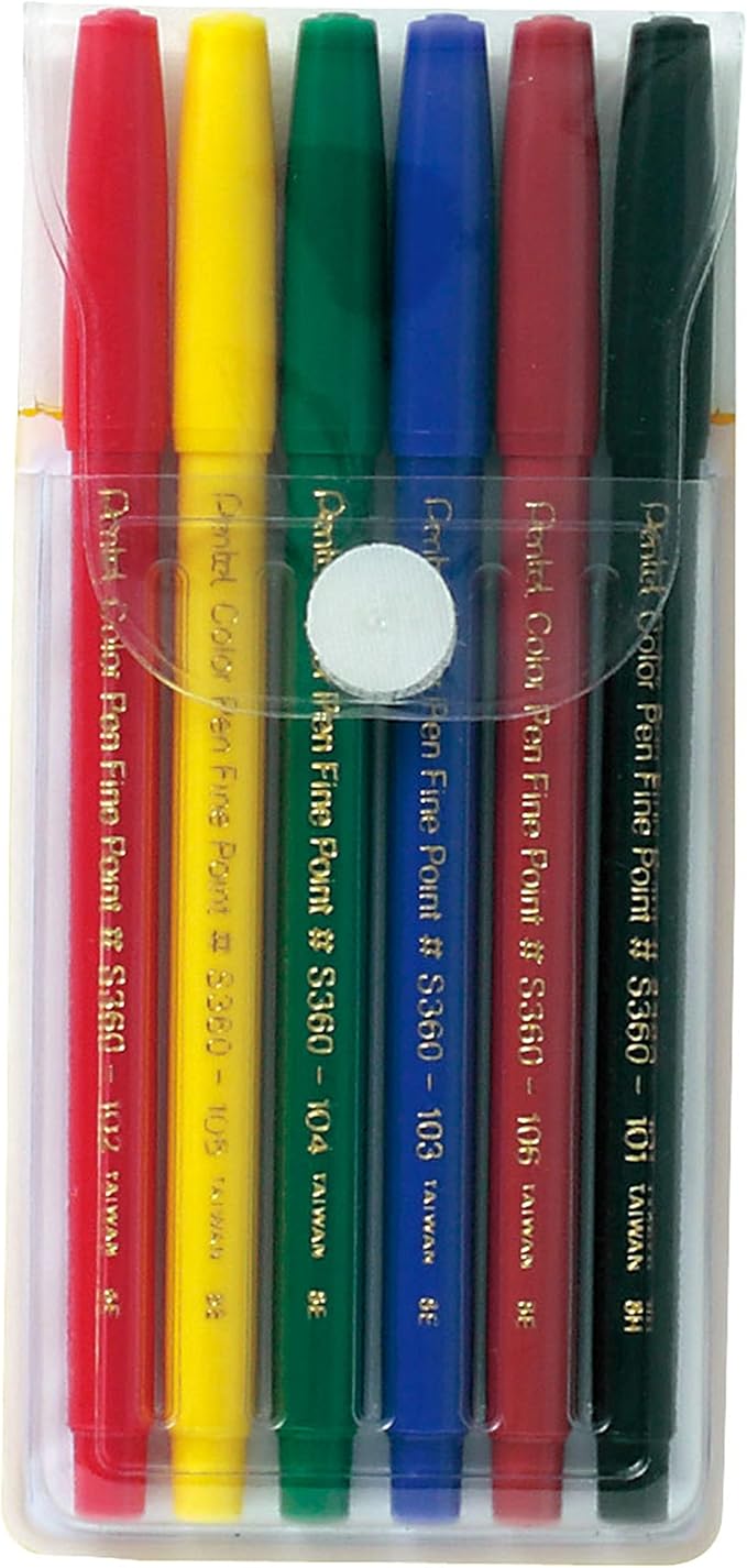 Pentel Arts Color Pen, 6 Color Set (S360-6)