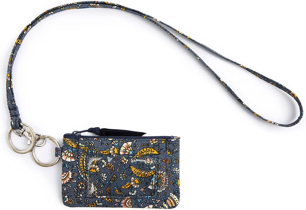 WONDERFUL FLOWER Lanyard Wallet, Lanyard with ID Holder, Cotton Zip ID Case and Lanyard, Card Holder Wallet, ID Badge Holder and Lanyard (Dark Gray)