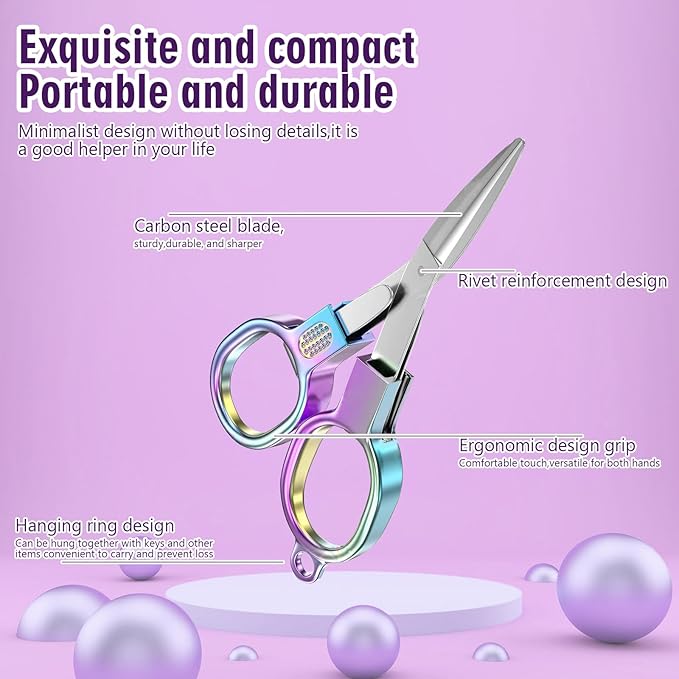 2 PCS Folding Scissors,Portable Folding Travel Scissors Keychain Scissors,Stainless Steel Mini Retractable Pocket Small Scissors,Miniature Craft Scissors for Home,Office,Outdoor,Travel,School,Sew