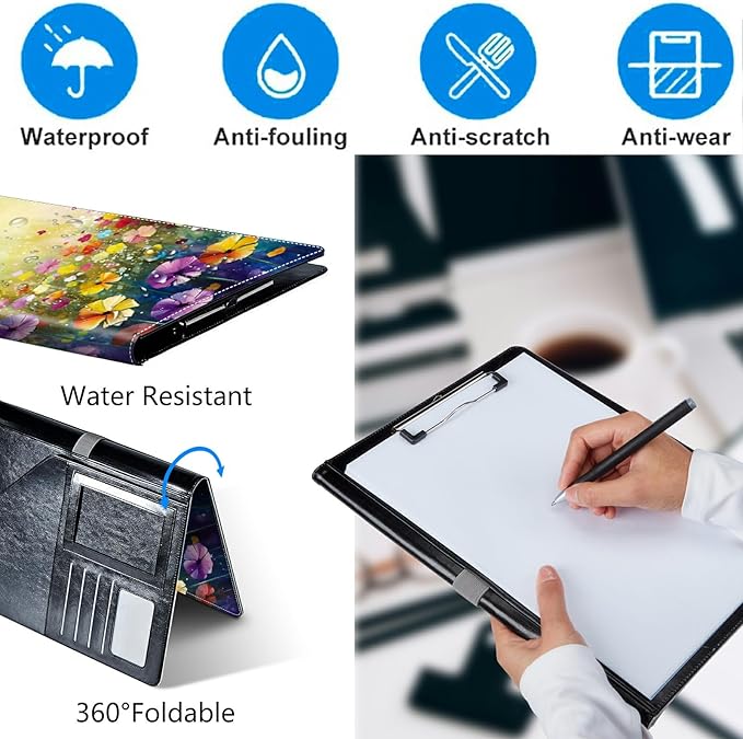 Wildflower Padfolio Folder with Clipboard,Portfolios Organizer Clipboards with Storage Clipboard Writing Pad PU Leather Conference Document Organizer with Business Card Holder