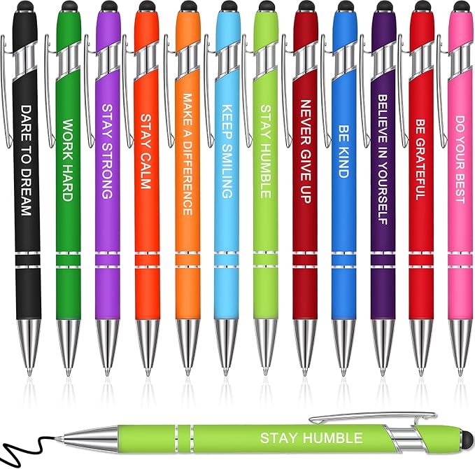 Zonon 12 Pieces Inspirational Pens Bulk Easter Basket Stuffers Motivational Quotes Ballpoint Pens with Stylus Tip Inspirational Gifts for School Office Teachers(Bright Colors,Bible Style)
