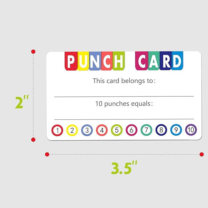 Punch Cards Kit 215 PCs Incentive / Chore / Responsibility / School Attendance / Homework Progress Tracking Card (3.5" x 2") with Hole Punch