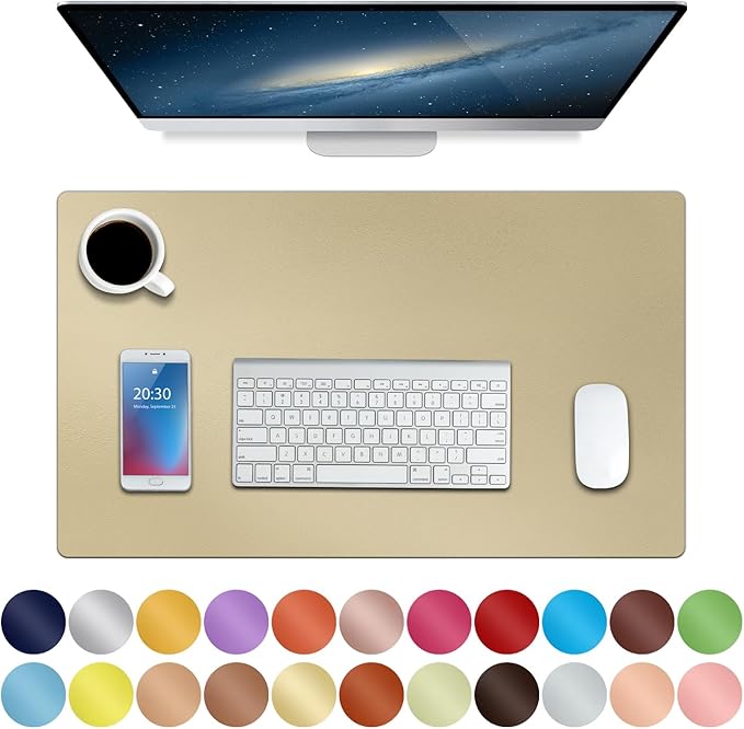‎Boutilon Leather Desk Pad 24"x 14" Non-Slip Mouse Pad,Office Desk Mat,Waterprooft PU Leather Desk Blotter,Desk Pad Protector,Desk Writing Pad for Home Office Decor (S-Golden)