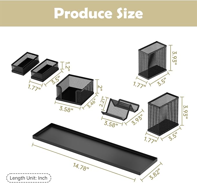 SUPEASY Pen Holder for Desk, 6 Piece Mesh Desk Organizer set, Desk Accessories for Office Organization with Mail Organizer, Letter Phone Holder, Sticky Notes Caddy Storage, Black