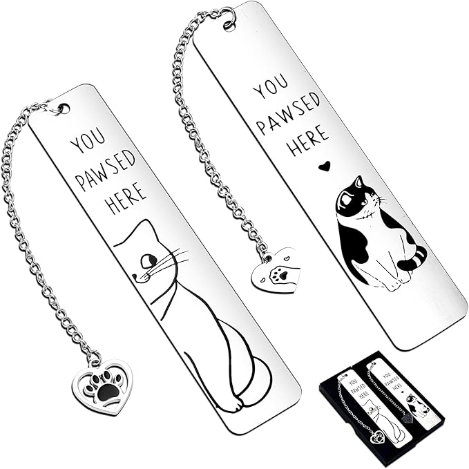 Cat Gifts for Women Men Funny Bookmarks Bulk Cat Bookmarks for Book Lovers Cat Lover Club Cute Metal Book Mark Set Birthday Gifts for Reader Coworker Friends Adults Cat Owner Lover Reading Accessories