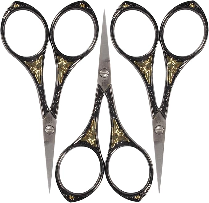 JubileeYarn Sun Motif Embroidery Craft Scissors - Black - 3 Scissors