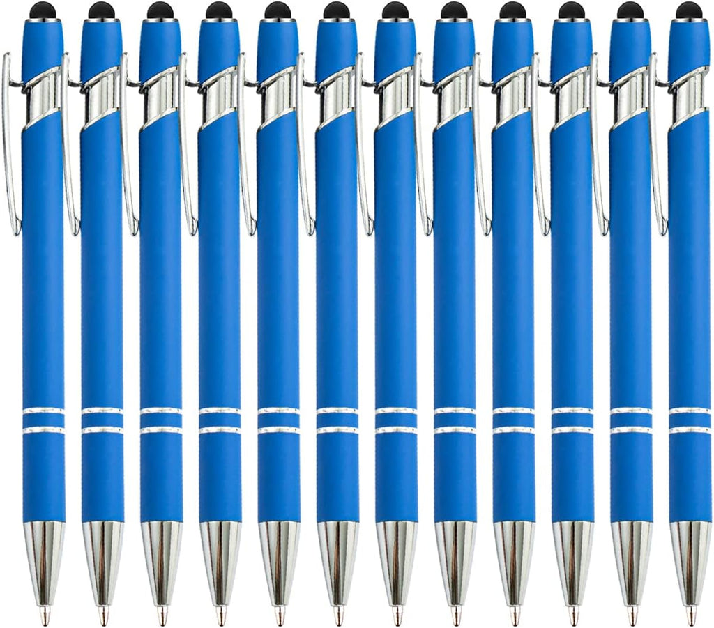 PASISIBICK 12 Pieces Blue Ballpoint Pen with Stylus Tip, 2 in 1 Stylus Stylish Pen, Blue Metal Stylus Pen for Touch Screens, Black Ink, 1.0 mm Medium Point(12 PCS Light Blue)