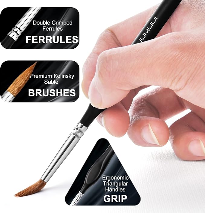 Kolinsky Sable Watercolor Brushes, 10pcs Sable Detail Paint Brush Set Will Keep a Fine Tip Point and Spring for Watercolor Acrylic Gouache, Miniature, Nail Art & Models
