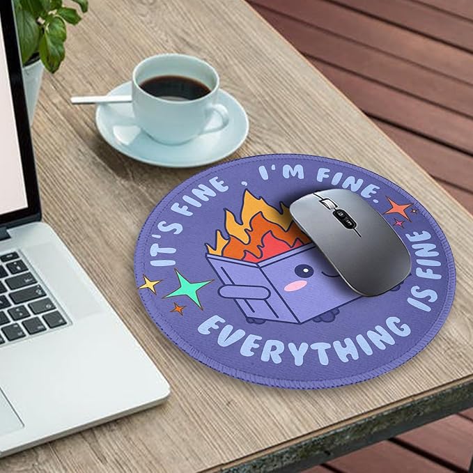 Gctriki Dumpster on Fire Mouse Pad for Desk, Funny Purple Round Mousepad for Computer Laptop Gaming, Stitched Edge Non-Slip Rubber Base, Cute Dumpster Home Office Desk Accessories Decor for Women