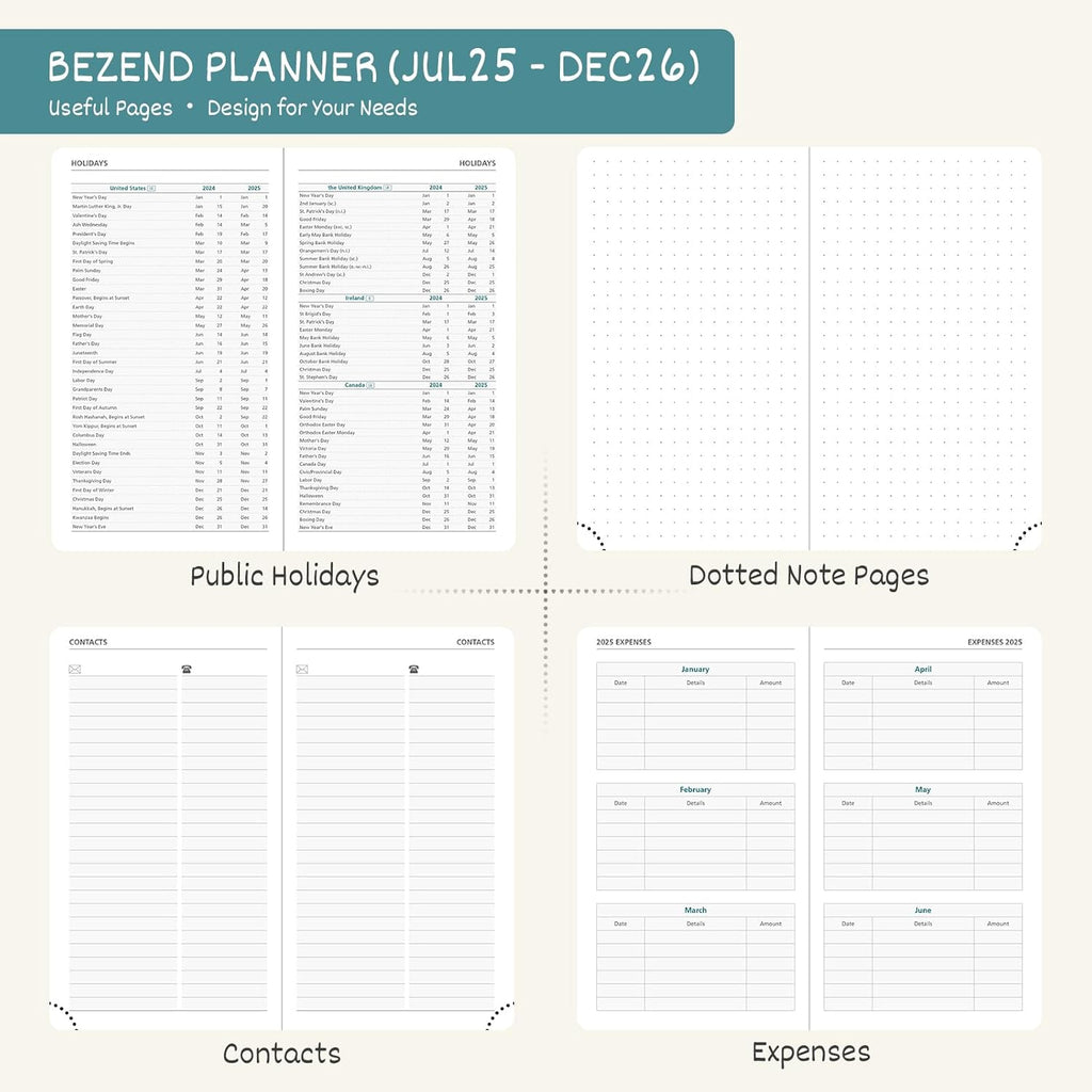 BEZEND Pocket Planner 2025-2026 Weekly and Monthly, 3.5" x 6" Academic Planner (Jul 25-Dec 26) 18-Month Mid-Year Calendar Book, Storage Pocket, Pen Holder, PU Leather Hardcover - Dark Green