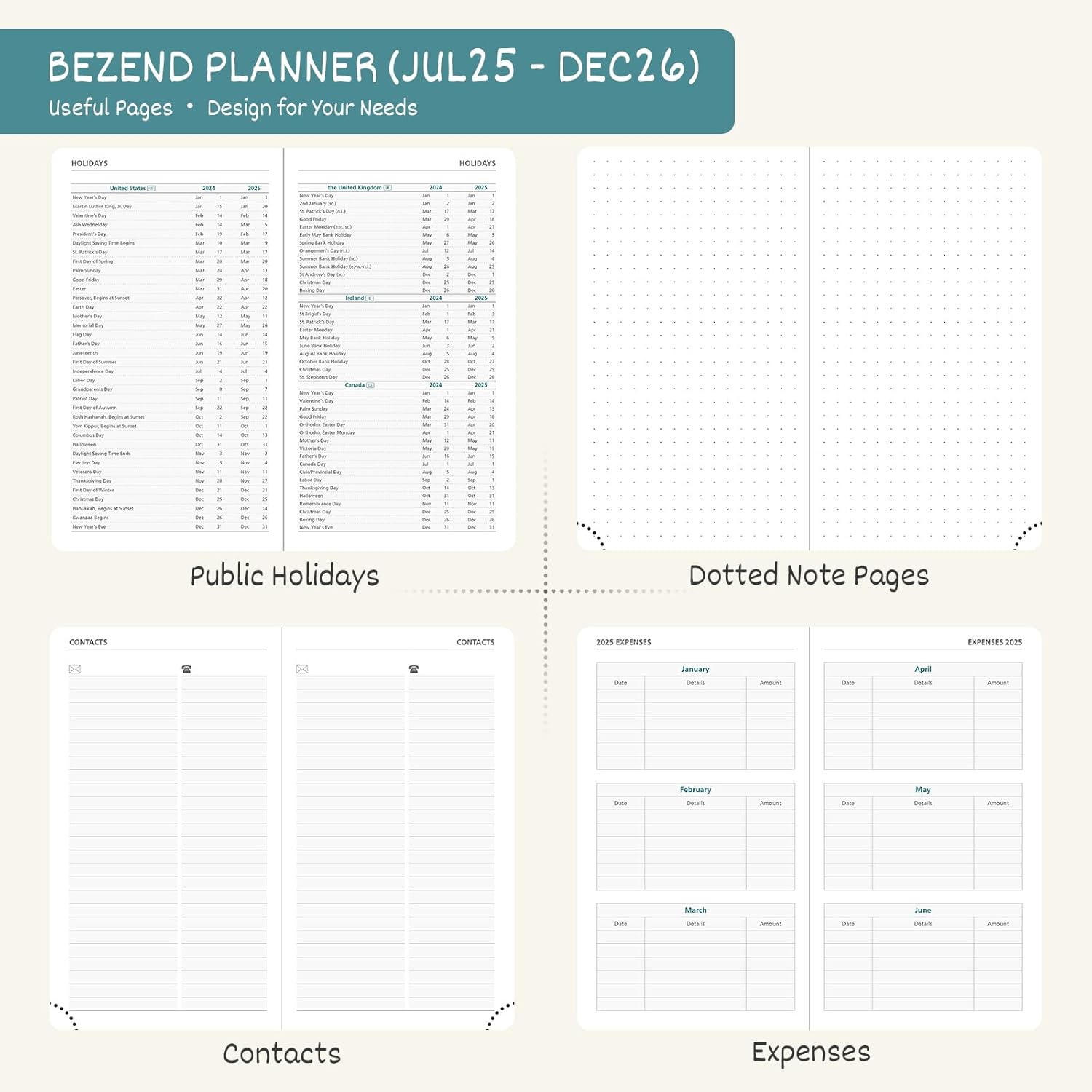 BEZEND Pocket Planner 2025-2026 Weekly and Monthly, 3.5" x 6" Academic Planner (Jul 25-Dec 26) 18-Month Mid-Year Calendar Book, Storage Pocket, Pen Holder, PU Leather Hardcover - Turquoise