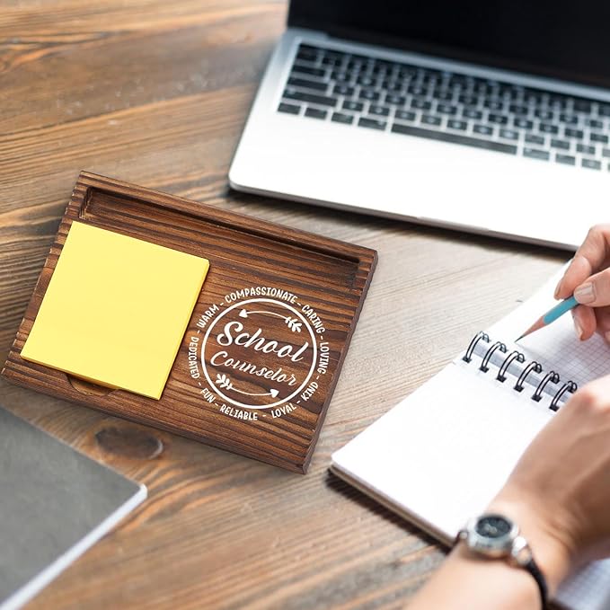 School Counselor Gift Sticky Note Holder Wooden, Thank You School Counselor Gift, Appreciation Gift for Psychology Graduate Therapist Social Worker Desk Self-Stick Note Pad Holders TZP14
