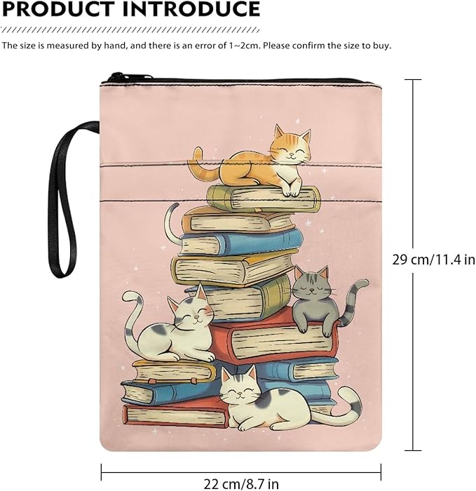COEQINE Cute Girls Book Cover with Zipper 9x11 Portable Book Sleeves Book Lovers Cute Cats Animal Book Case Dust Cover for Adult Teens Large