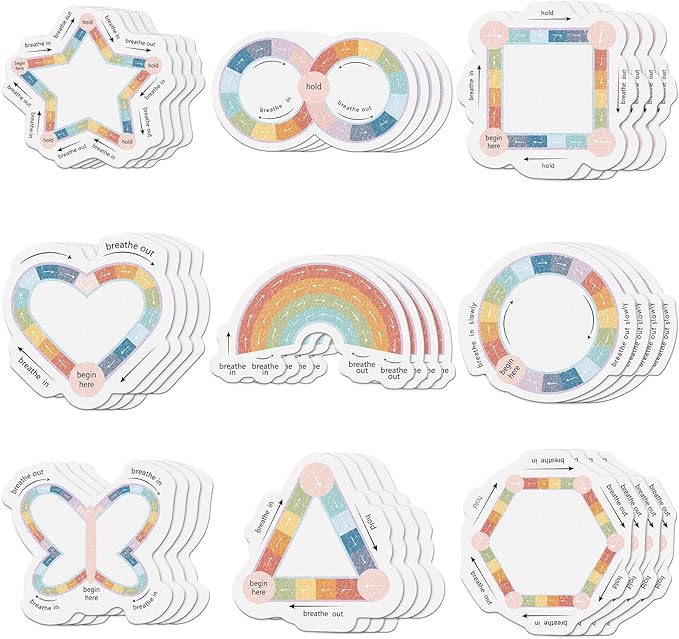 Gersoniel 36 Pieces Anxiety Sensory Stickers Cute Fidget Textured Strips Toys Anti Stress Tactile Rough Sensory Calm Textured Strips Adhesives Anxiety Relief for Adults Teens Desk (Breath Style)