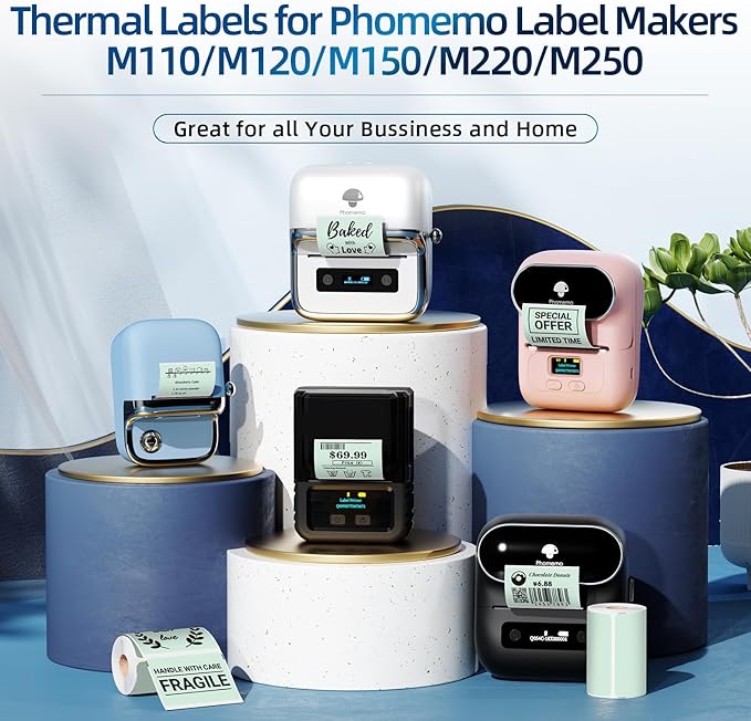 Phomemo Thermal Labels for M110/M120/M220/M150/M250/M221 Label Maker, Self-Adhesive Thermal Label 1.57"x1.18"(40x30mm),230 Labels/Roll, for Barcode,Address, Name, Small Bussiness and Home Use,Green