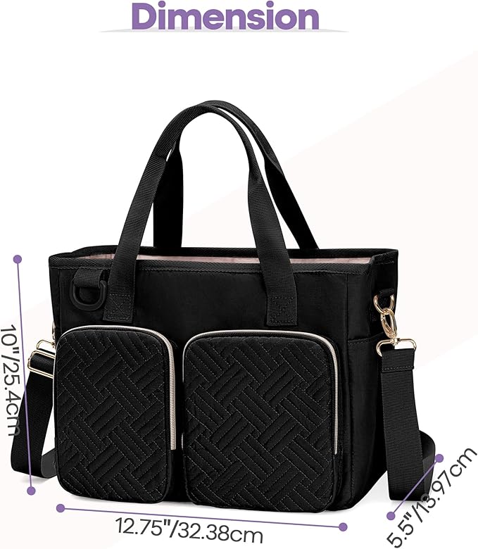 Teamoy Bible Tote Bag for Women, Bible Cover Carrying Case Church Bag with Water Bottle Pocket and Shoulder Strap, Black Quilted