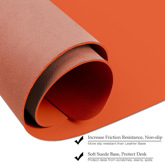 Boutilon Leather Desk Pad 47"x 24" Non-Slip Mouse Pad,Business Desk Pad,Extended Table Protector for Keyboard and Mouse,Desk Writing Pad for Office Home Working Decor (XXXL-Orange H)