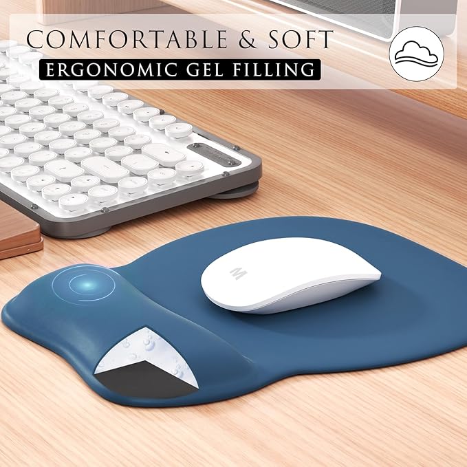MROCO Ergonomic Mouse Pad with Gel Wrist Rest, Comfortable Mousepad with Smooth Wrist Support Surface and Non-Slip PU Base for Pain Relief, Computer, Laptop, Office & Home, 9.4 x 8.1 in, Navy Blue